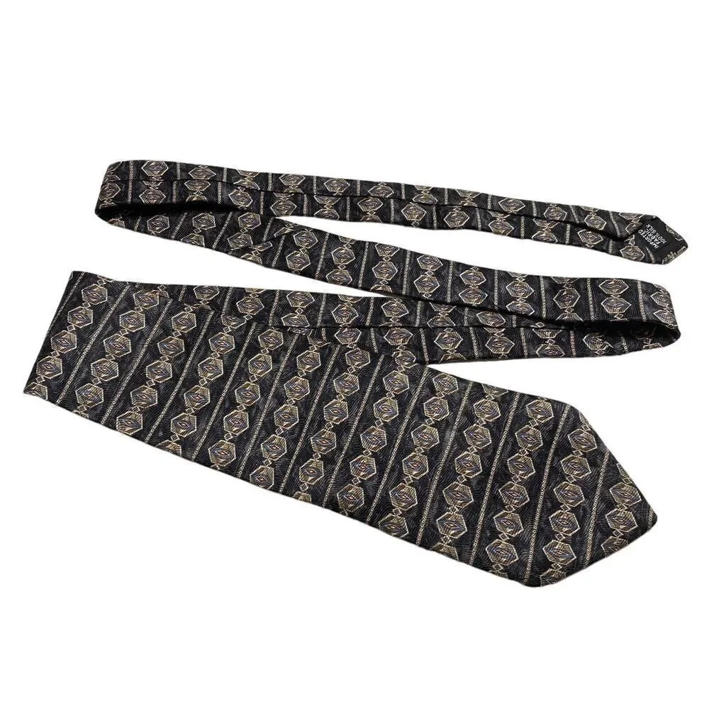 Geoffrey Beene Tie Men's Necktie Silk Black Geometric Blue Brown Maroon USA